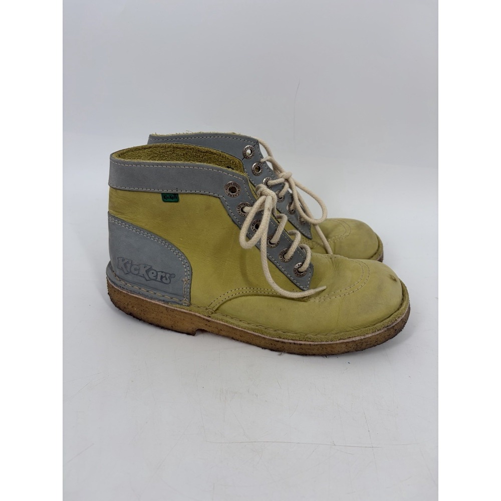 VTG Kickers France Kick 2 Tone Leather Ankle Boots Blue Green Women Sz 39 / 8